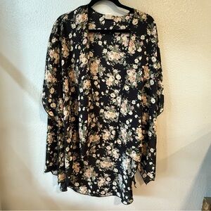 Ambiance Women’s Black and Floral Kimono Cardigan Sz Lg Beach Boho Festival